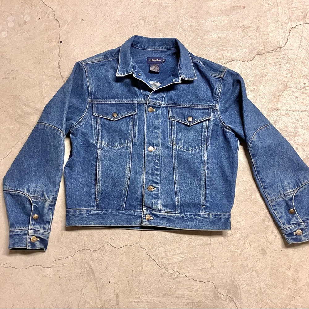 Vintage 80s 90s Denim Jacket Calvin Klein Size Small Very Short and Cropped Jean